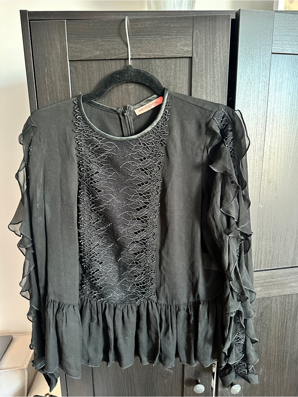 Manning Cartell Black Embroidered Fringe Neck Blouse